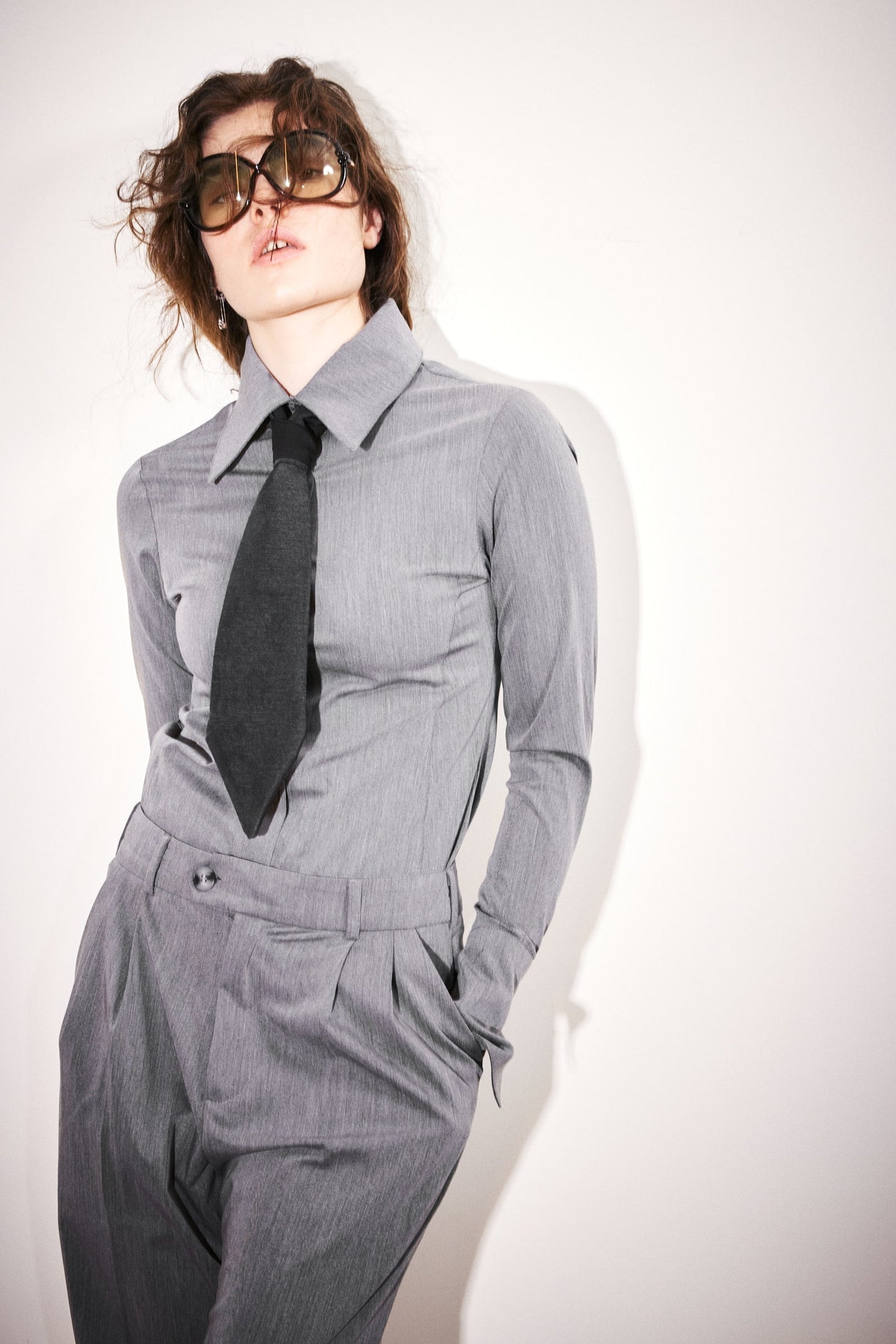 Gray Pointed Collar Wide Cuff Shirt