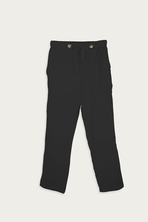 EBONY CRINKLED COTTON PANTS