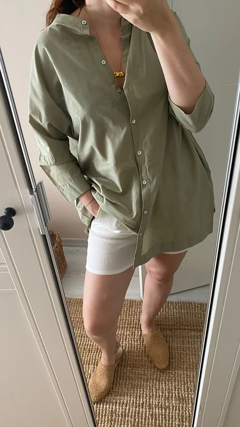 Oversize Nefti Yeşil Cepli Gömlek