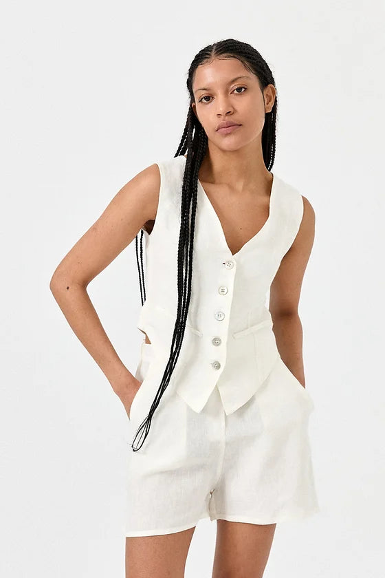 White Linen Vest