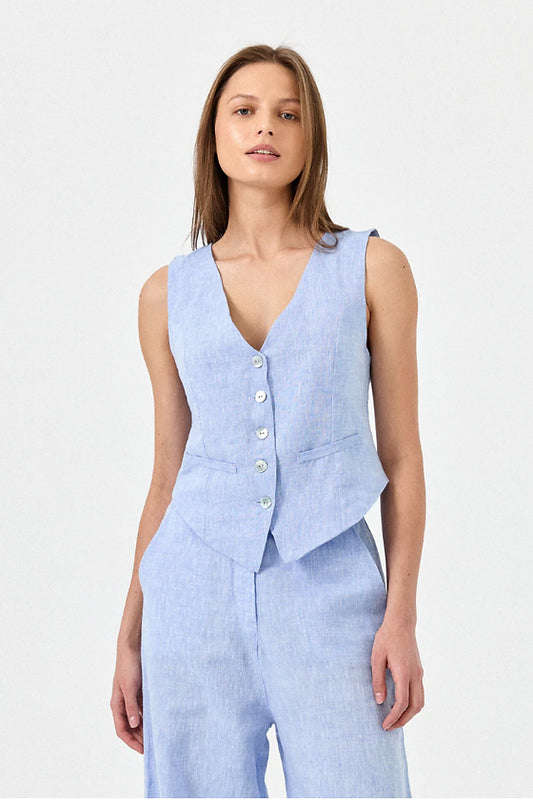 Blue Linen Vest