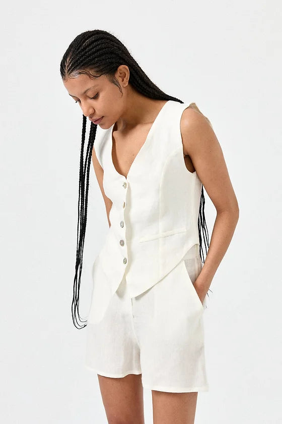 White Linen Vest