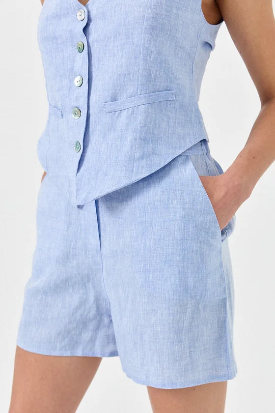 Blue Linen Shorts