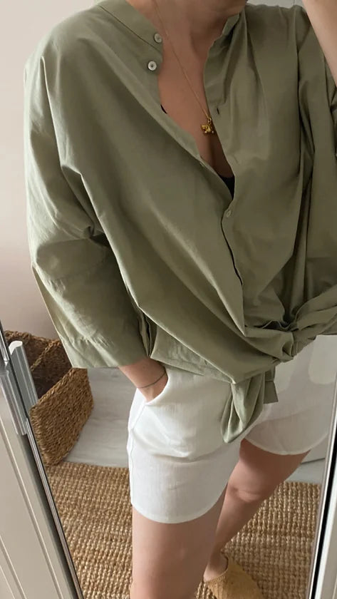 Oversize Nefti Yeşil Cepli Gömlek