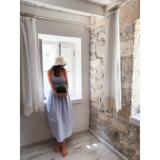 Mavi Çizgili Gipe Elbise