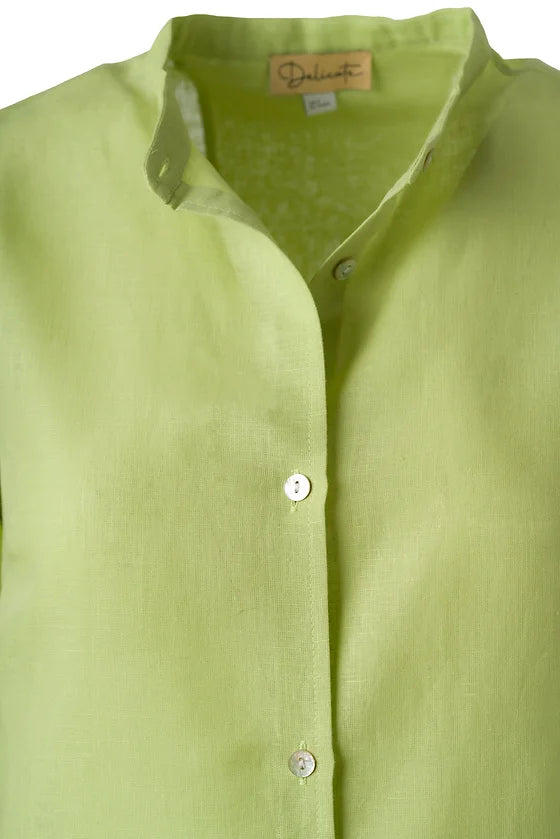 Green Linen Shirt with Cross Back Neckline