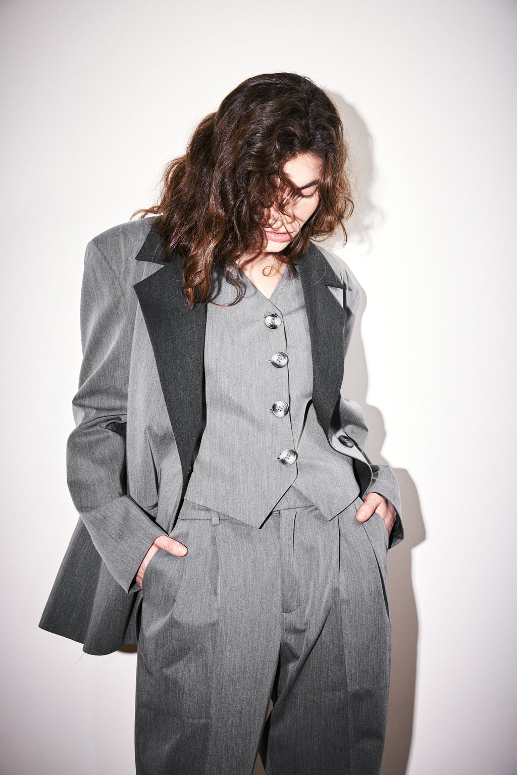 Oversize Gri Füme Astarlı Ceket