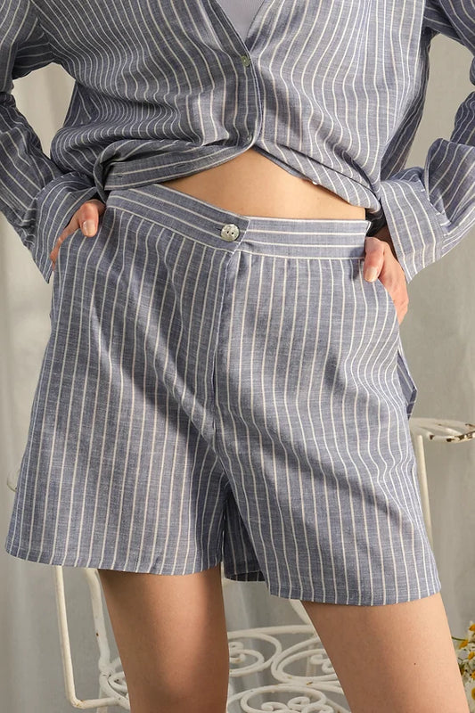 Blue Striped Linen Shorts