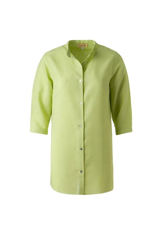 Green Linen Shirt with Cross Back Neckline