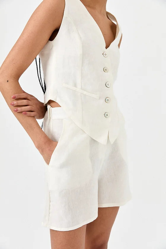 White Linen Vest