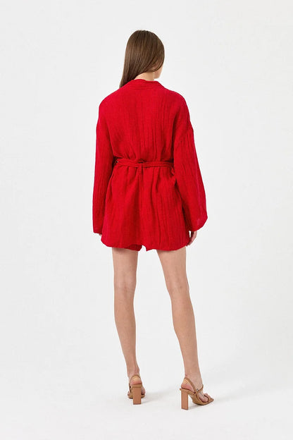 Red Linen Crepe Kimono