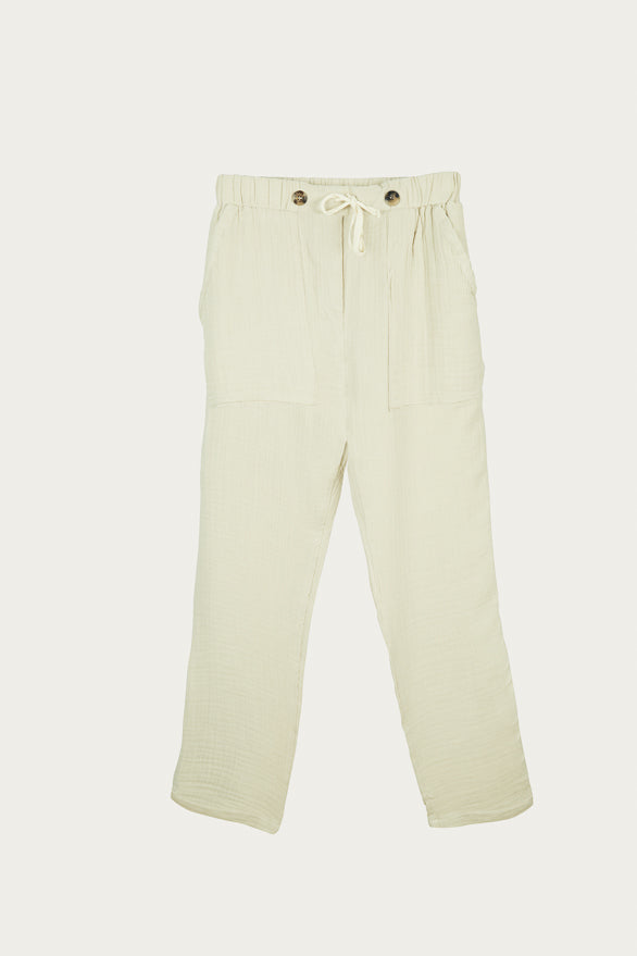 IVORY CRINKLED COTTON PANTS