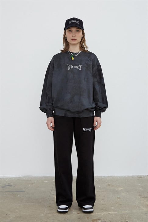 Kadın Antrasit Sırt Baskılı Oversize Batik Sweatshirt