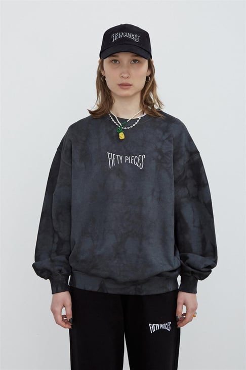 Kadın Antrasit Sırt Baskılı Oversize Batik Sweatshirt