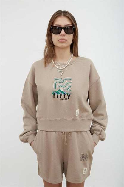 Kadın Boz Yıkamalı Loose Fit Sweatshirt