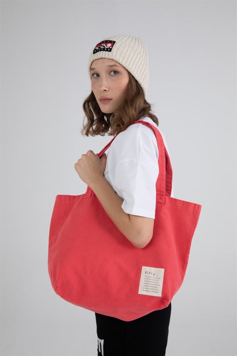 Vintage Kırmızı Bez Tote Çanta